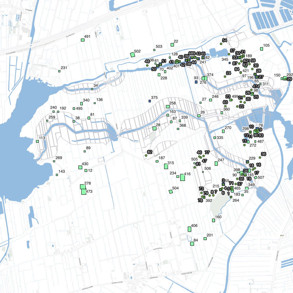 Map of locations with possible and known sites